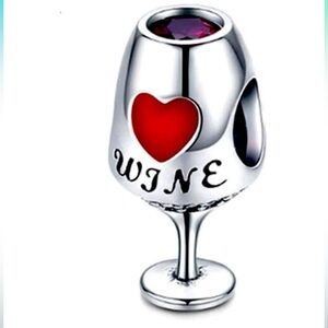 Wine lovers Sterling silver charm for Pandora bracelets red cz slide cha…